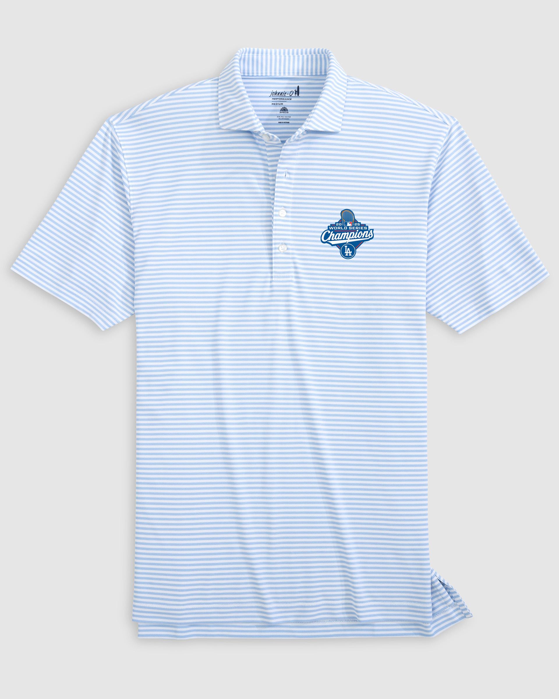 Los Angeles Dodgers Stetsons Striped Performance Mesh Polo - 2025 World Series Champions Logo - Image 2