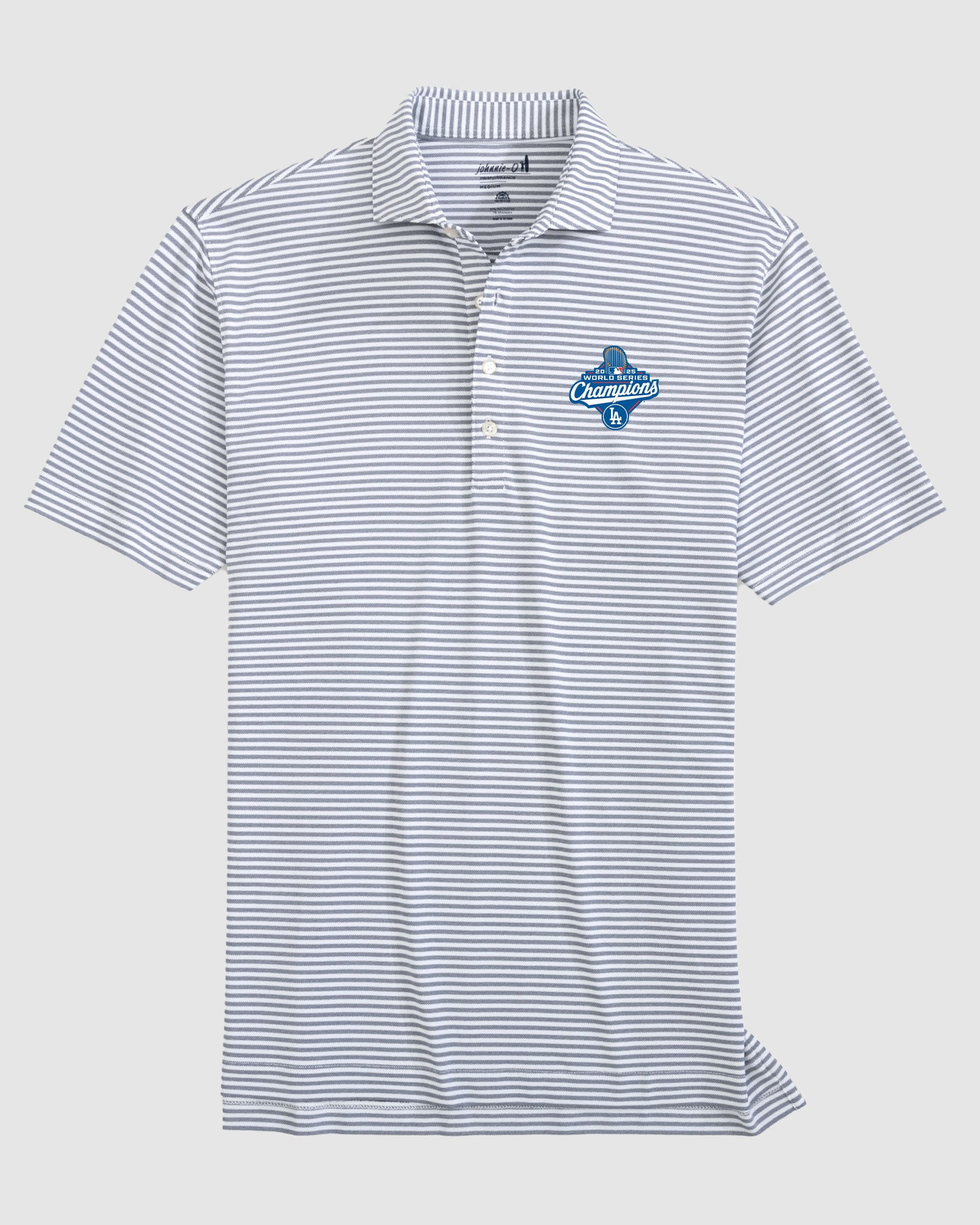 Los Angeles Dodgers Stetsons Striped Performance Mesh Polo - 2025 World Series Champions Logo - Image 3